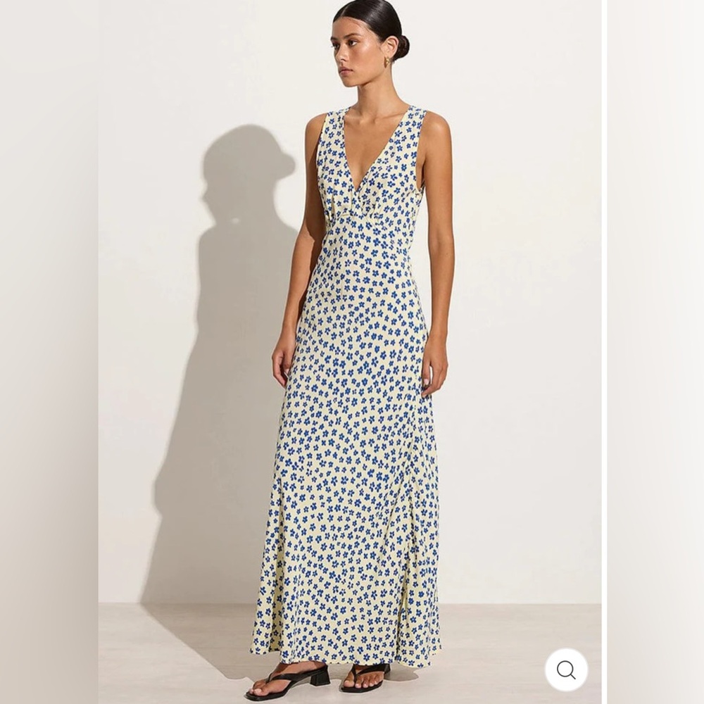 Faithfull the Brand Butter Yellow & Blue Floral Maxi Dress